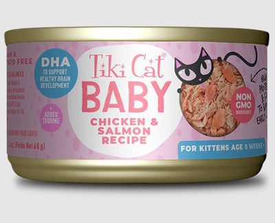 Tiki Pets Cat Baby Kitten Whole Foods with Chicken and Salmon Recipe 2.4oz. (Case of 12)