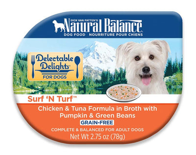 Natural Balance Pet Foods Original Ultra Delectable Delights Wet Dog Food Tub Surf 'N Turf in Broth 2.75oz