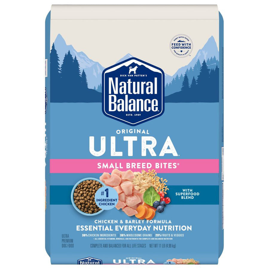 Natural Balance Pet Foods Original Ultra Broth Coated Small Breed Bites Dry Dog Food Chicken & Barley 11lb