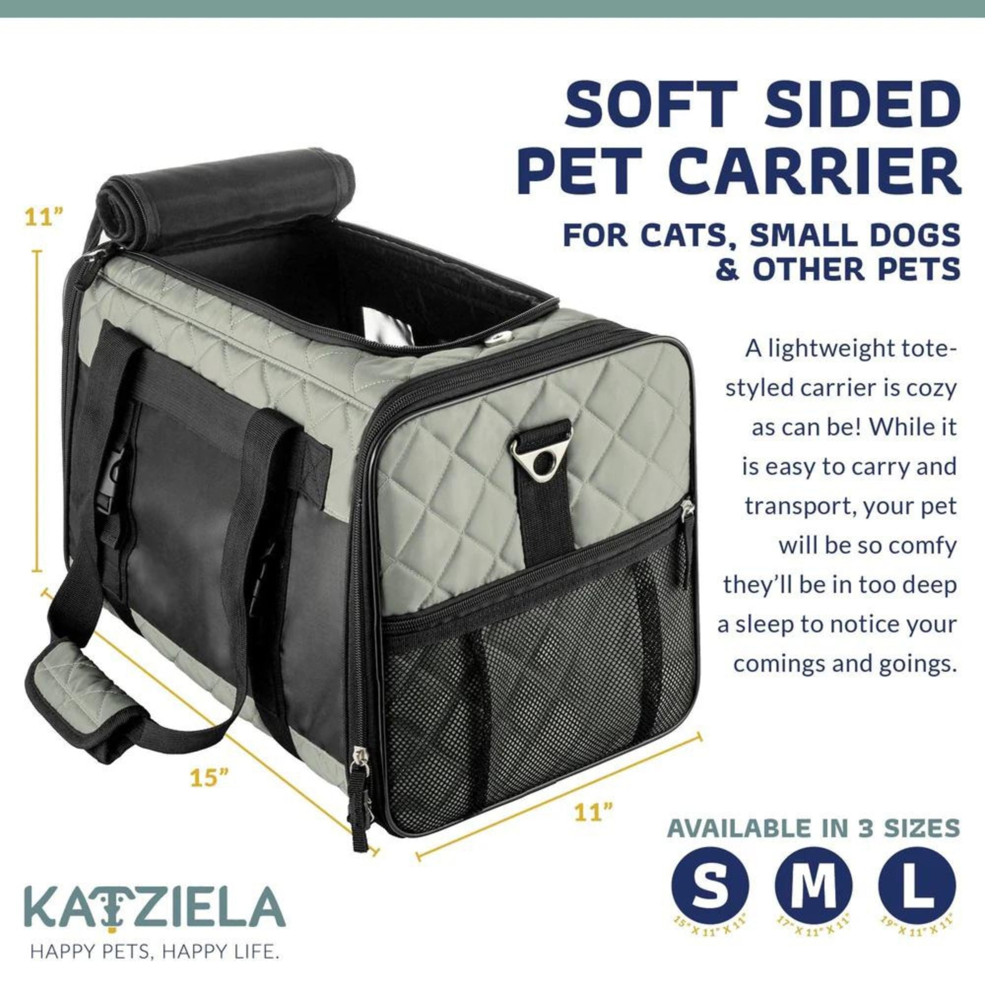 Katziela Quilted Companion Carrier Gray Small