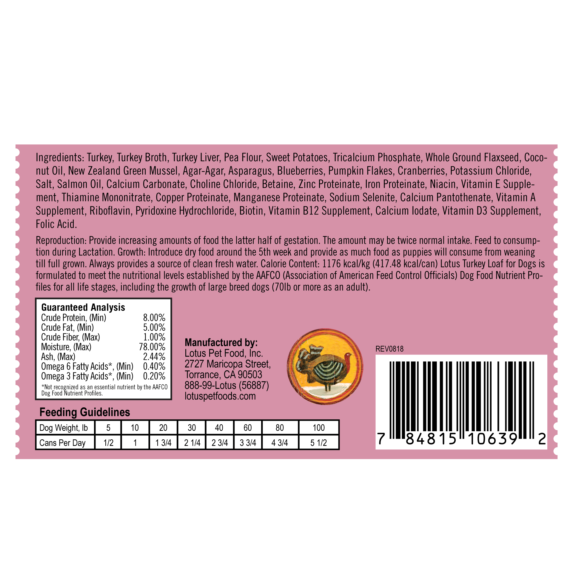 Lotus Dog Grain Free Loaf Turkey 12.5oz. (Case of 12)