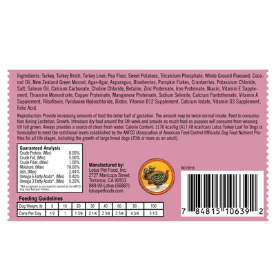 Lotus Dog Grain Free Loaf Turkey 12.5oz. (Case of 12)