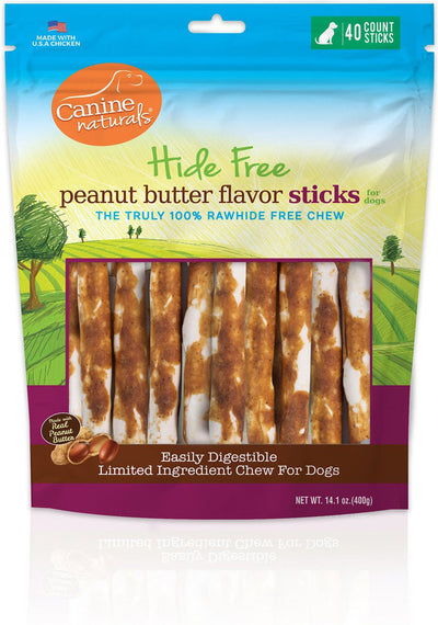 Canine Natural Hide Free 5" Peanut Butter Stick 40Pk