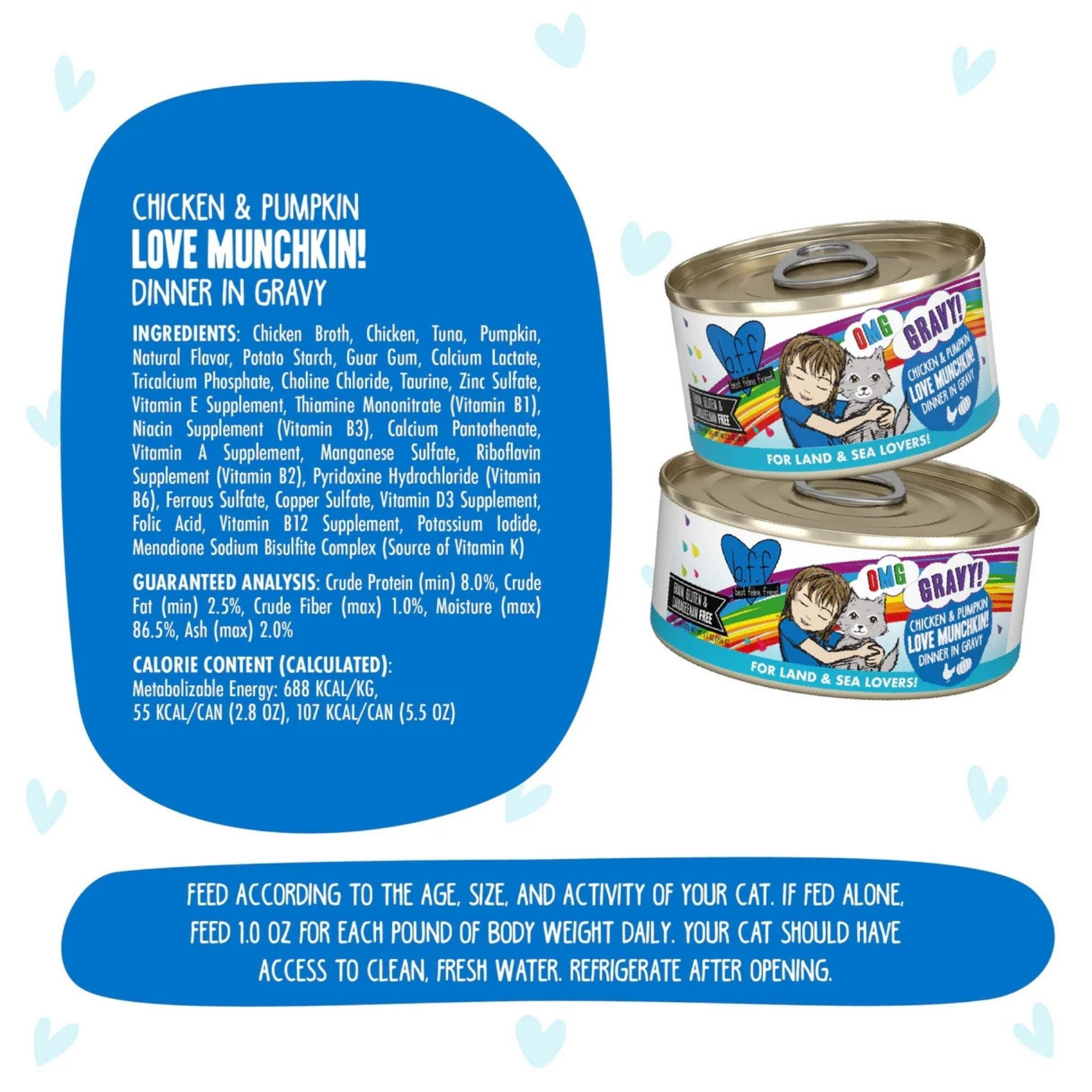 BFF OMG Cat Chicken & Pumpkin Love Munchkin! Dinner in Gravy 2.8oz. (Case Of 12)
