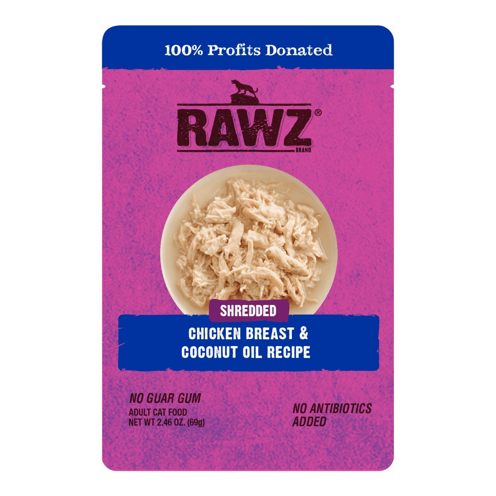 Rawz Shredded Cat Pouch Chicken Breast Coconut Oil 2.46oz./8 Pouches/(Case of 6)