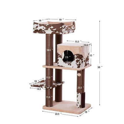 PetPals Cowboy Cat Tree Brown Cow Print 50 in, XL