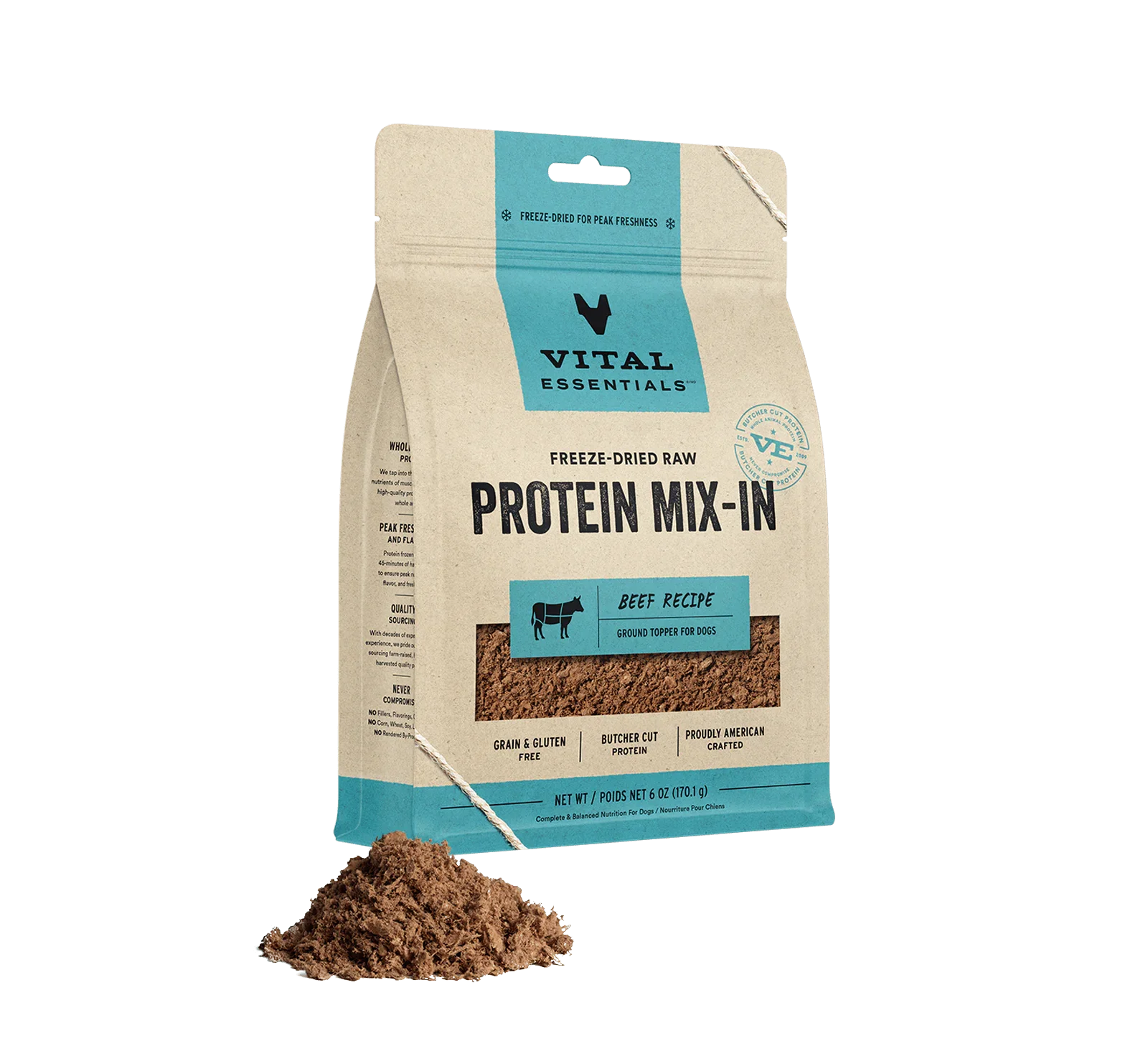 Vital Essentials Dog Freeze Dried Topper Ground Beef 6oz.