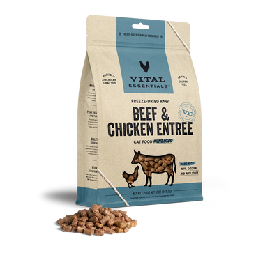 Vital Essentials Cat Freeze Dried Mini Nibs Beef Chicken 12oz.