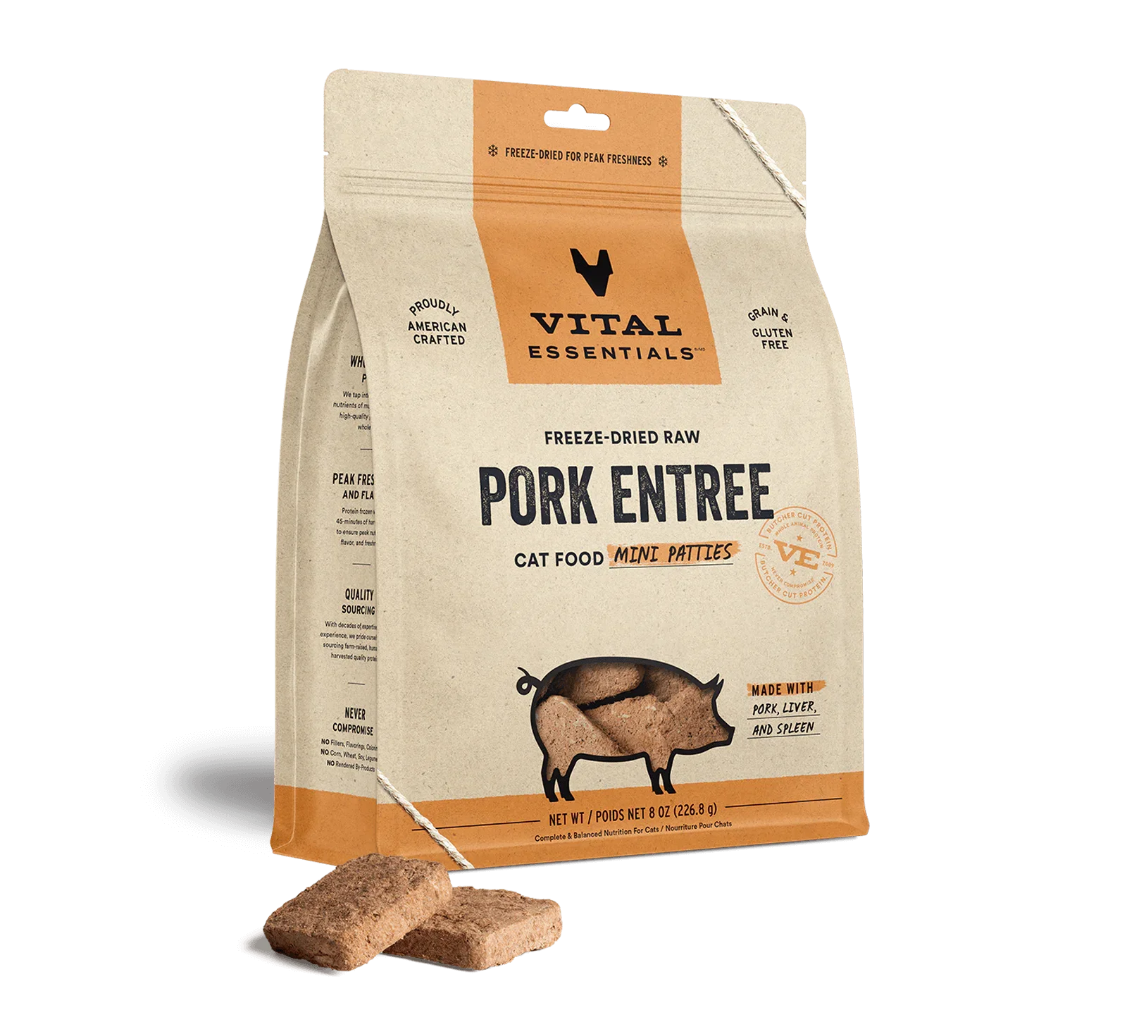 Vital Essentials Cat Freeze Dried Mini Patties Pork 8oz.