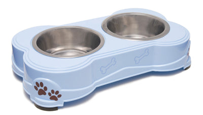 Loving Pets Double Diner Dog Bowl Paw Print and Bone Murano Blue Medium
