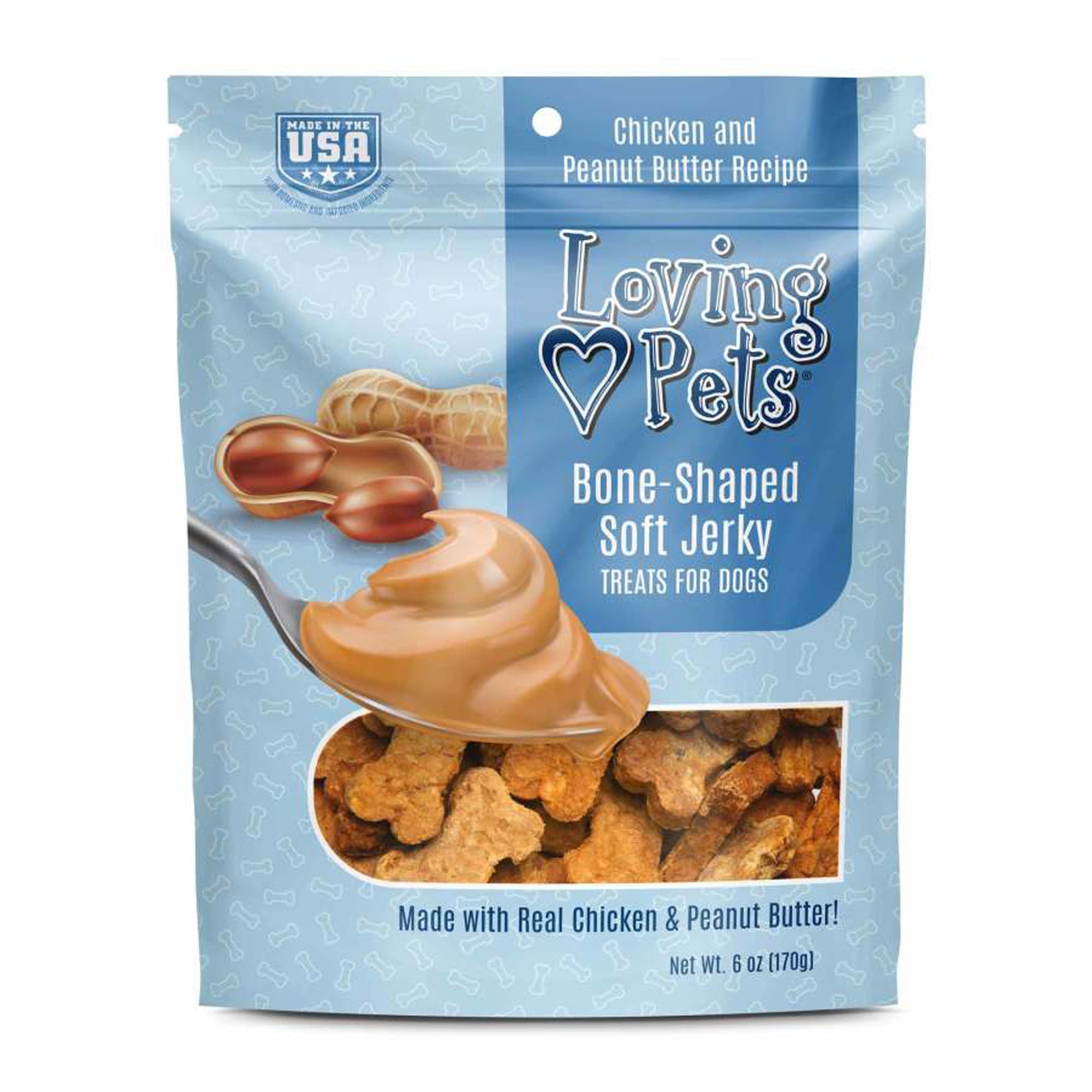 Loving Pets BoneShaped Soft Jerky Dog Treat Chicken  Peanut Butter, 1ea/6 oz
