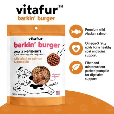 Vitafur Barkin Burger Dog 4oz. Wild Alaskan Salmon Pumpkin