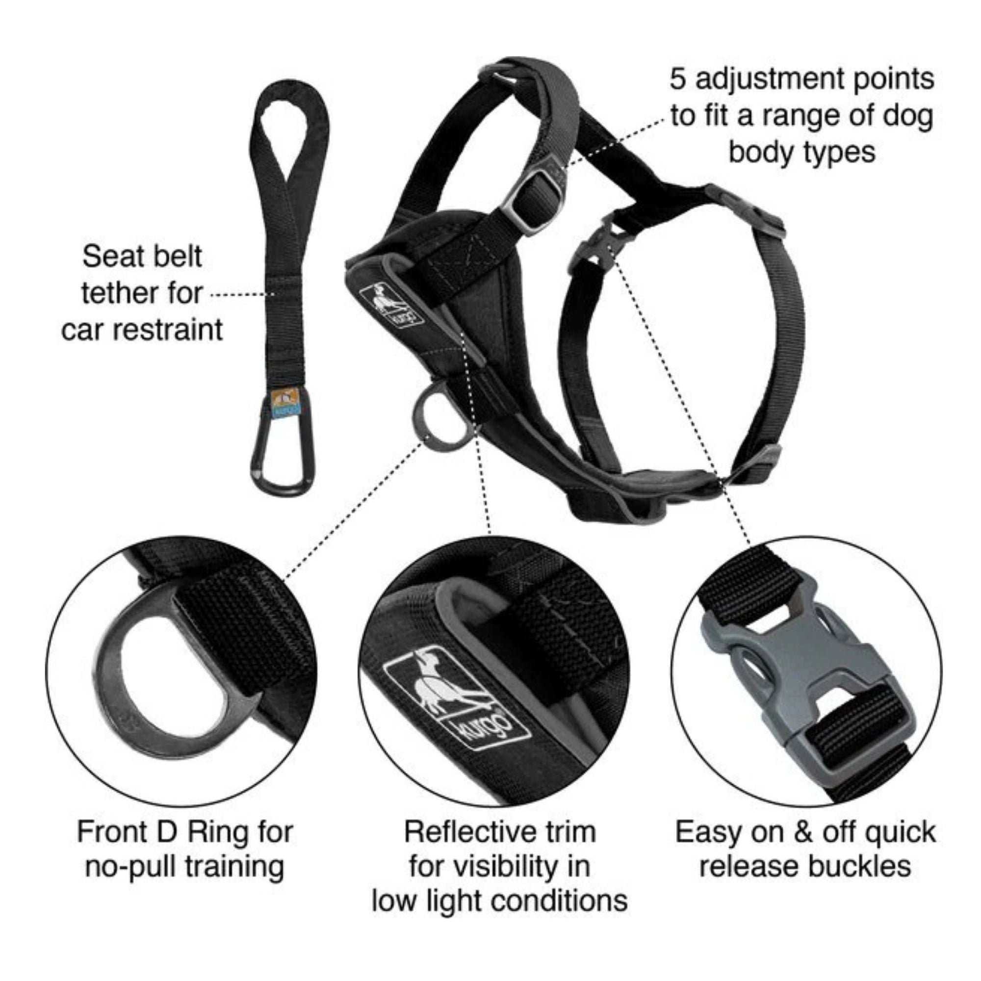 Kurgo Dog Tru Fit Harness Quick Release Black Medium