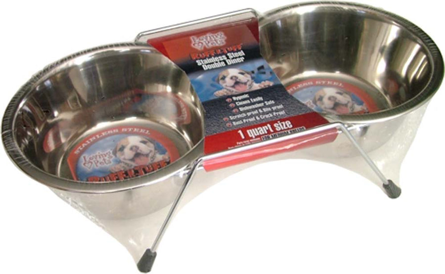 Loving Pets Stainless Steel Double Dog Diner Wrapped Silver 1 Qt