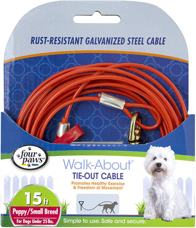 Four Paws Medium Weight Dog Tie Out Cable Red 15 Feet