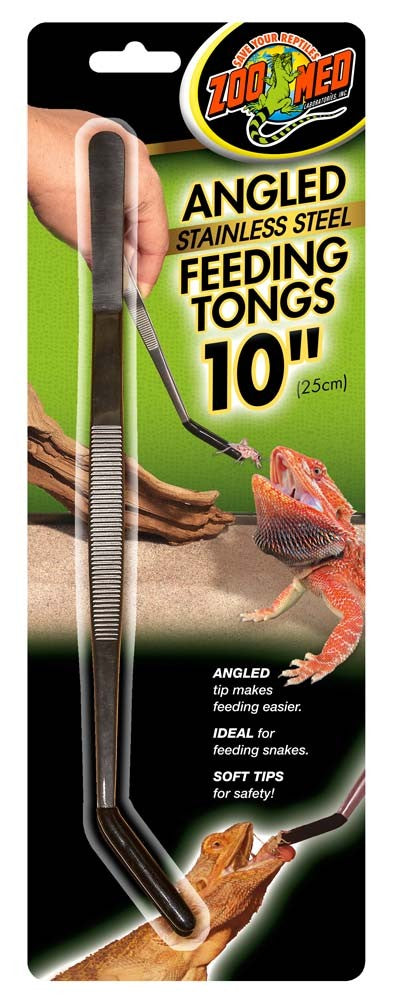 Zoo Med Angled Stainless Steel Feeding Tong Black; Silver 10 in