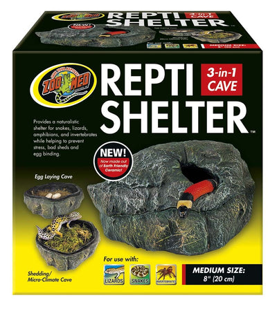 Zoo Med Repti Shelter 3-in-1 Cave Terrarium Hideaway Black 8 in Medium