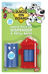 Bags on Board Fire Hydrant Waste Pick-up Bag Dispenser Red; Blue 2 rolls of 15 pet waste bags 9 in x 14 in