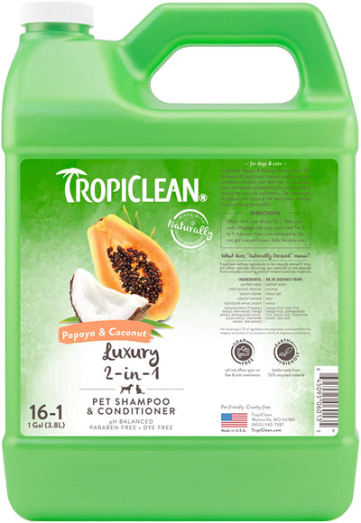 TropiClean Papaya and Coconut Luxury 2-in-1 Shampoo and Conditioner for Pets 1 gal
