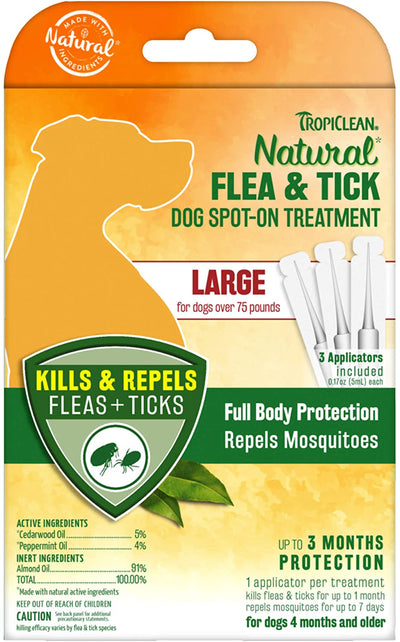 TropiClean Natural Flea and Tick Spot On Treatment for Dogs 0.68 fl. oz 4 Count