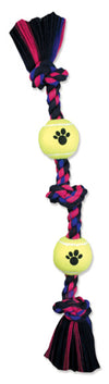 Mammoth Pet Products 3 Knot Tug w-2 Mini Tennis Balls Dog toy 3 Knots Rope with Tennis Ball Multi-Color 12 in Mini
